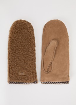 UGG Dames Braid wanten van teddy met details van suède in de kleur Lichtbruin, maat: L/XL