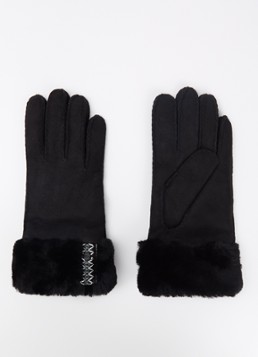 UGG Dames Braid handschoenen van suède met schapenvacht in de kleur Zwart, maat: S