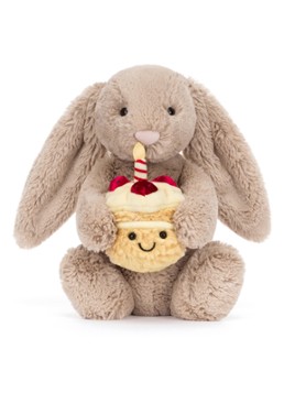 Jellycat Bashful Beige Bunny 'Birthday' knuffel 31 cm