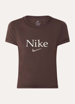 Nike Dames T-shirt met logo en ronde hals in de kleur Donkerbruin, maat: M