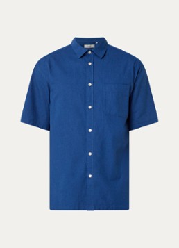 Forét Heren Cosmos regular fit overhemd in linnenblend met streepprint in de kleur Royalblauw, maat: S