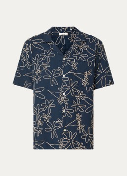 Forét Heren Peer comfort fit overhemd met borduring in de kleur Donkerblauw, maat: S