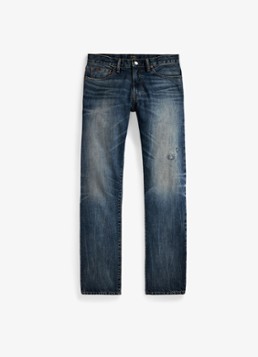 Ralph Lauren Heren Hampton straigh fit jeans met destroyed afwerking in de kleur Ninigret / Indigo
