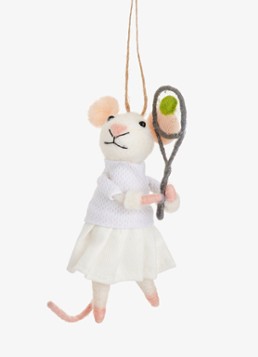 Sass & Belle Tennis Muis kersthanger 13 cm Wit - Deal