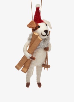 Sass & Belle Hond met Ski's kersthanger 7 cm Gebroken wit - Deal