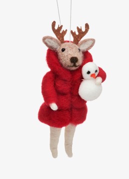 Sass & Belle Rendier met Jas kersthanger 14,5 cm Rood - Deal