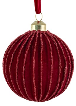 Shishi Velvet Lines kerstbal 8 cm Rood