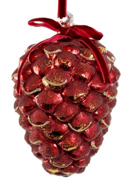 Shishi Dennenappel kersthanger 11 cm Rood - Deal