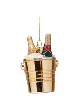 Vondels Champagne in koeler kersthanger 8,5 cm Goud - Deal