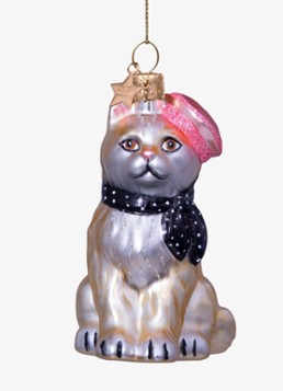 Vondels Kat met barret en sjaal kersthanger 8,5 cm Gebroken wit - Deal