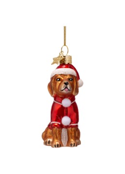 Vondels Kerst Hond in Pyjama kersthanger 9 cm Bruin - Deal