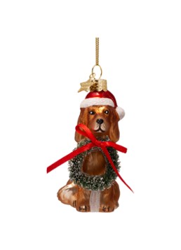 Vondels Kerst Hond Met Lauwerkrans kersthanger 9 cm Cognac - Deal