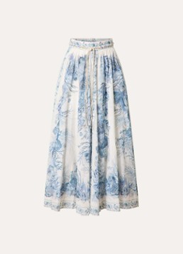 Zimmermann Dames Wanderlust maxi A-lijn rok met strikceintuur en print in de kleur Staalblauw, maat: 36