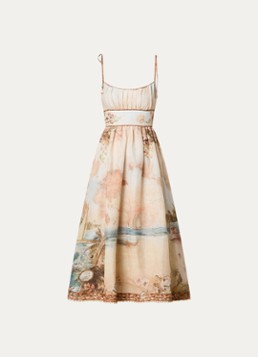 Zimmermann Dames Mahon Picnic maxi A-lijn jurk van linnen met print in de kleur Roestbruin, maat: 36