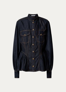 Zimmermann Dames Blouse van denim met sjaalkraag in de kleur Blauw, maat: S