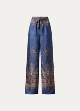 Zimmermann Dames High waist wide fit broek van zijde met print in de kleur Blauw, maat: L