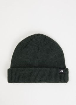 The North Face Heren Fisherman grofgebreide muts met logo in de kleur Legergroen, maat: OS