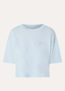 Anine Bing Dames Johnny cropped T-shirt met logo in de kleur Lichtblauw, maat: S