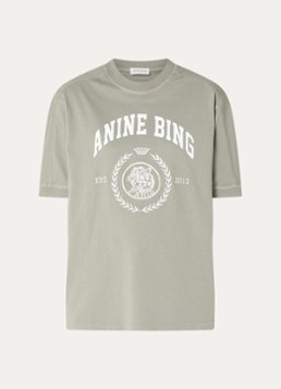 Anine Bing Dames Walker T-shirt met logoprint in de kleur Olijfgroen, maat: M