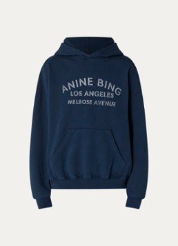 Anine Bing Dames Harvey hoodie met logoprint in de kleur Donkerblauw, maat: M