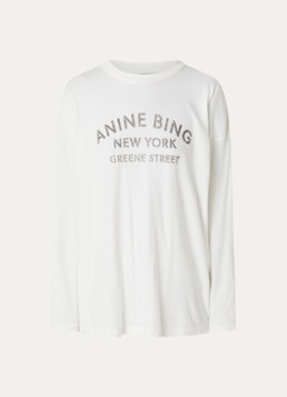 Anine Bing Dames Ivan longsleeve met logoprint in de kleur Gebroken wit, maat: XS