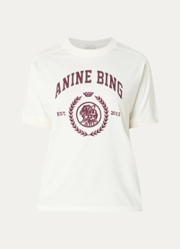 Anine Bing Dames Jaylin T-shirt met print in de kleur Gebroken wit, maat: S