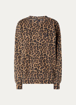 Anine Bing Dames Miles sweater met logo en panterprint in de kleur Bruin, maat: S