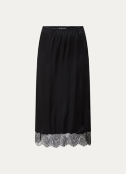 Anine Bing Dames Shelby midi rok in zijdeblend met details van kant in de kleur Zwart, maat: XS