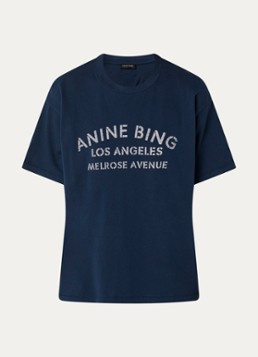 Anine Bing Dames Wagner T-shirt met logoprint in de kleur Donkerblauw, maat: XS