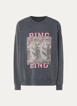 Anine Bing Dames Miles sweater met logoprint en verwassen afwerking in de kleur Zwart, maat: S