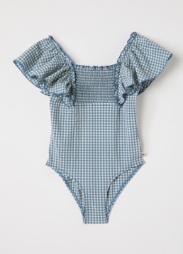 Konges Sløjd Meisjes Fresia badpak met ruitdessin in de kleur Blauw, maat: 12M