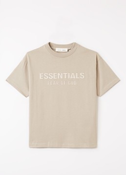 Fear of God Essentials Jongens T-shirt met logoprint in de kleur Donkerbeige, maat: 6/7 = 122