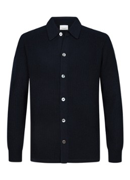 Profuomo Heren Fijngebreid vest van wol met ribstructuur in de kleur Donkerblauw, maat: L