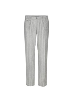 Profuomo Heren Straight fit pantalon in scheerwolblend met streepprint in de kleur Grijsmele, maat: 48