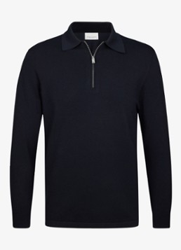 Profuomo Heren Luxury regular fit polo met halve rits in de kleur Donkerblauw, maat: S