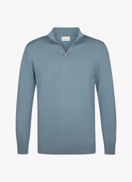 Profuomo Heren Luxury fijngebreide trui met halve rits in de kleur Blauwgrijs, maat: L