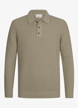 Profuomo Heren Fijngebreide trui met polo kraag in de kleur Beige, maat: L