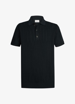Profuomo Heren Regular fit polo met opengewerkt dessin in de kleur Donkerblauw, maat: S