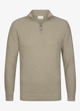 Profuomo Heren Fijngebreide trui met halve rits in de kleur Beige, maat: M