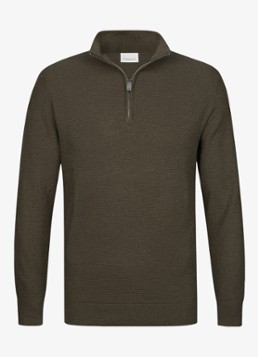 Profuomo Heren Fijngebreide trui met halve rits in de kleur Bruin, maat: XL