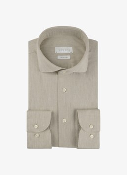 Profuomo Heren Slim fit overhemd in linnenblend in de kleur Beige, maat: 42