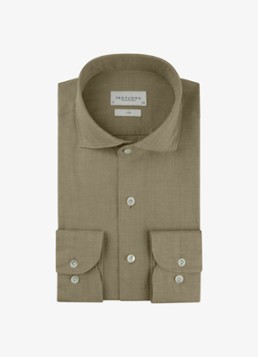 Profuomo Heren Slim fit overhemd van linnen in de kleur Middengroen, maat: 39