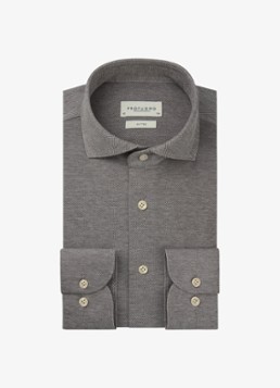 Profuomo Heren The knitted shirt slim fit overhemd van piqué katoen in de kleur Bruin, maat: 41