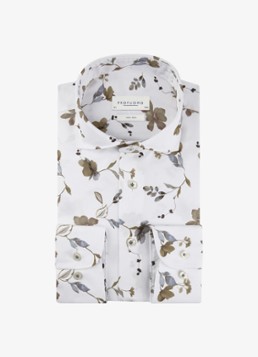 Profuomo Heren Slim fit shirt met print in de kleur Wit, maat: 44