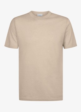 Profuomo Heren T-shirt in linnenblend met ronde hals in de kleur Beige, maat: S