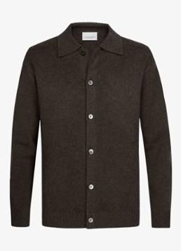 Profuomo Heren Fijngebreid vest van wol met kraag in de kleur Donkerbruin, maat: XL