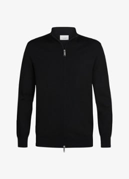 Profuomo Heren Fijngebreid vest in zijdeblend met opstaande kraag in de kleur Zwart, maat: S
