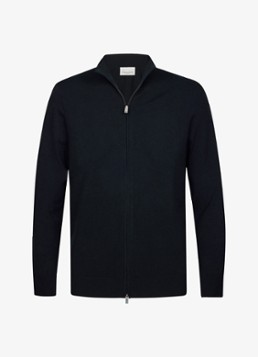 Profuomo Heren Fijngebreid vest in zijdeblend met opstaande kraag in de kleur Donkerblauw, maat: XXL