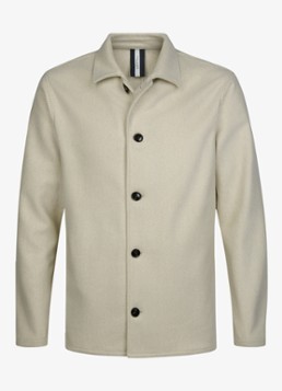 Profuomo Heren Regular fit overshirt met visgraatdessin van wol in de kleur Beige, maat: L