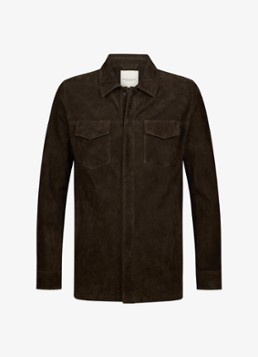 Profuomo Heren Regular fit overshirt van suède in de kleur Bruin, maat: S